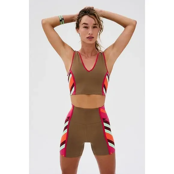 New FREE PEOPLE MOVEMENT Never Better Colorblock Bike Shorts $48 SMALL Moonrock - Picture 1 of 5